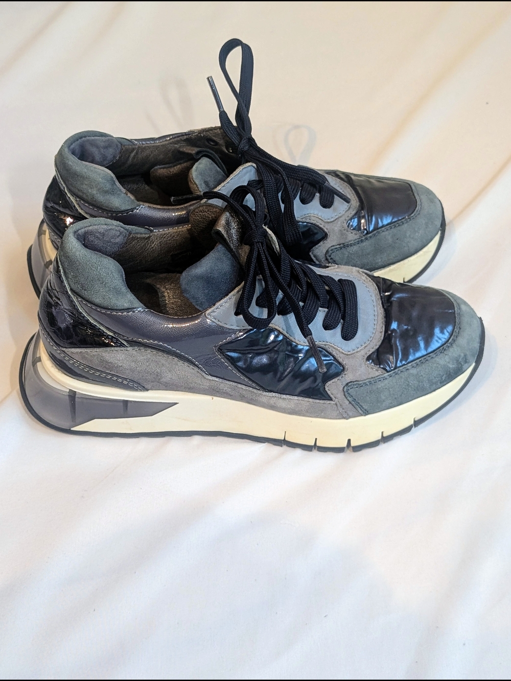 SoftWaves Chunky Great Leather And Metallic Navy Accent Sneakers